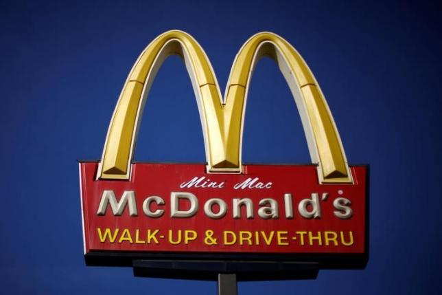 The logo of Dow Jones Industrial Average stock market index listed company McDonald's (MCD) is seen in Los Angeles