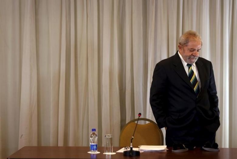 Former Brazilian President Lula da Silva arrives to a news conference with international media in Sao Paulo